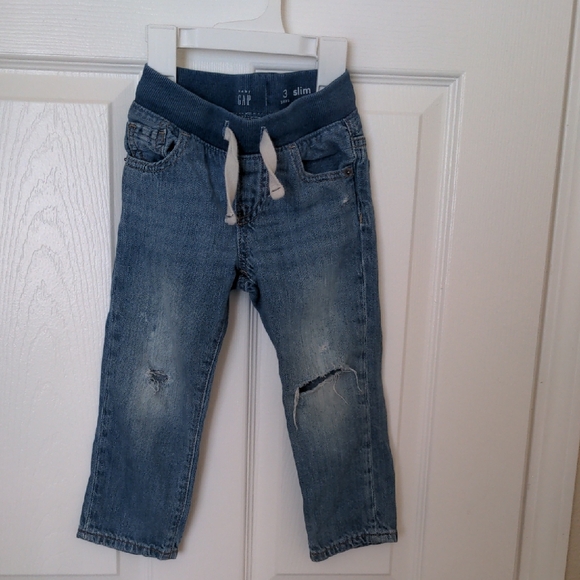 GAP Kids Distressed Blue Jeans with Drawstring Waist - Picture 1 of 6